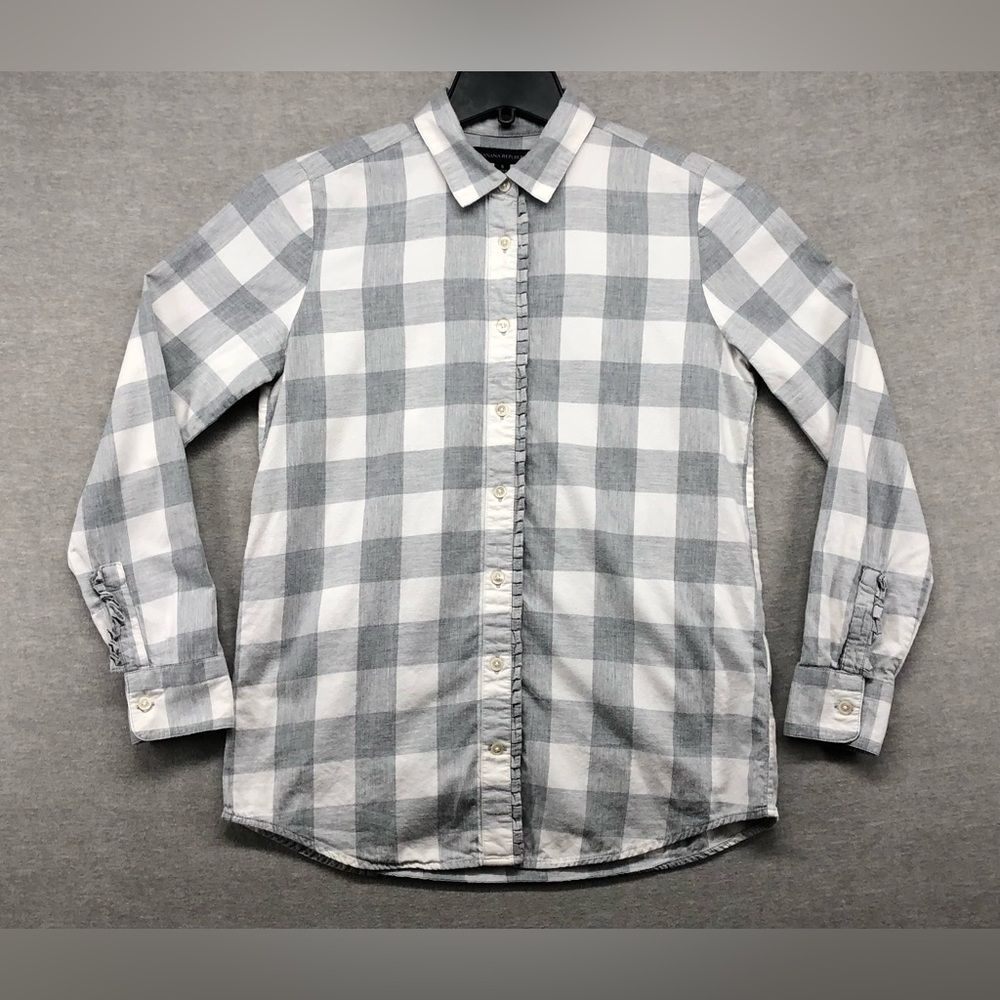 Banana Republic Buffalo Flannel Shirt Women Size S White Gray